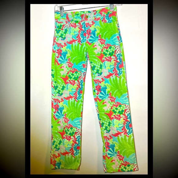 Girls Lilly Pulitzer size 10 Corduroy Colorful Pants Salamander Lizard Gecko Fun - Picture 1 of 12